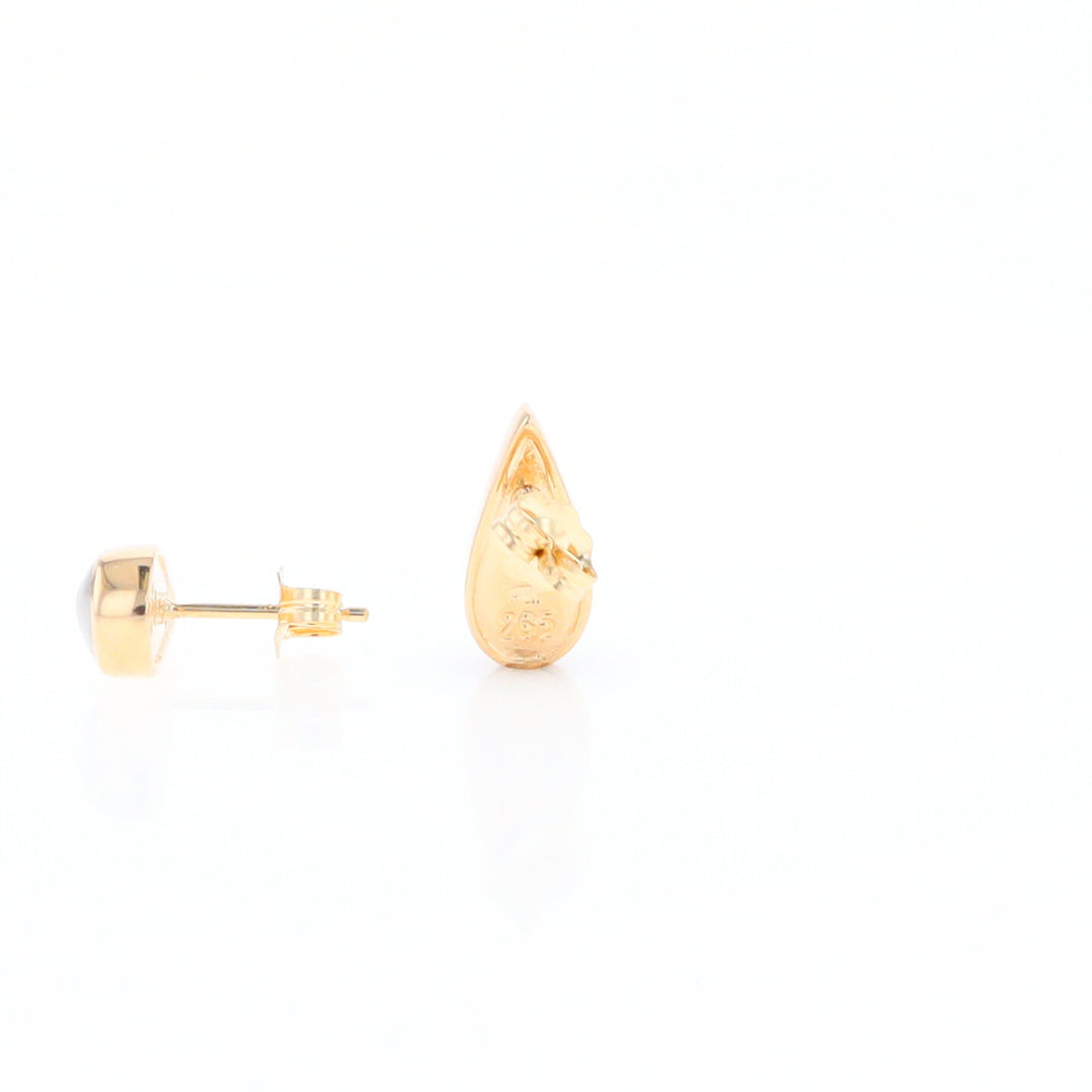 Gold Quartz Earrings Tear Drop Inlaid Studs