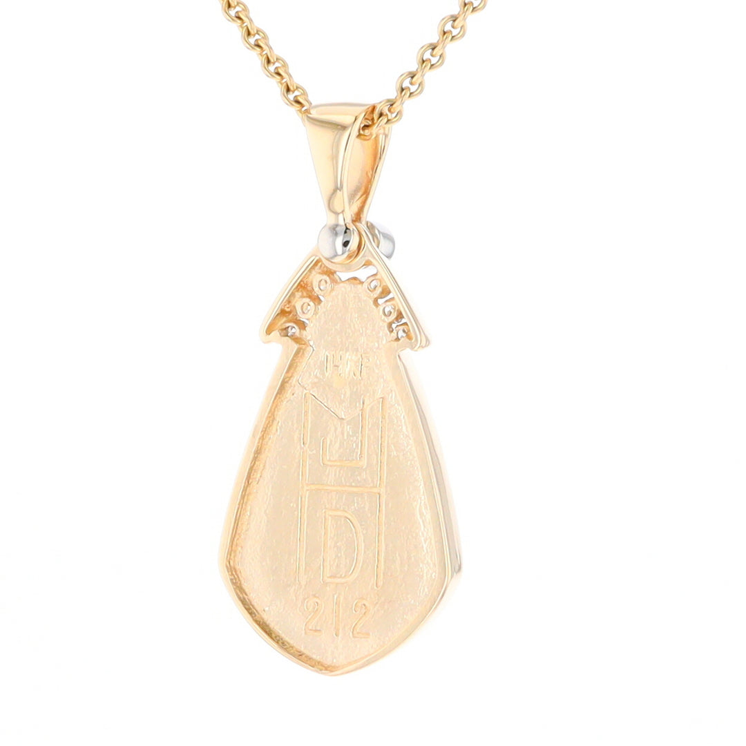 Gold Quartz Necklace Pear Shape Inlaid Pendant with .15ctw Diamonds