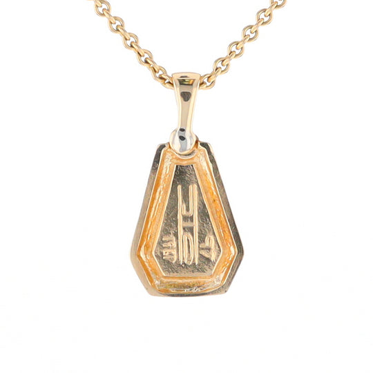 Gold Quartz Necklace, Triangle Inlaid with .02ctw Diamond Pendant