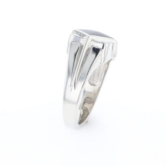 Natural onyx ring diamond shape inlaid design with .16ctw round diamonds