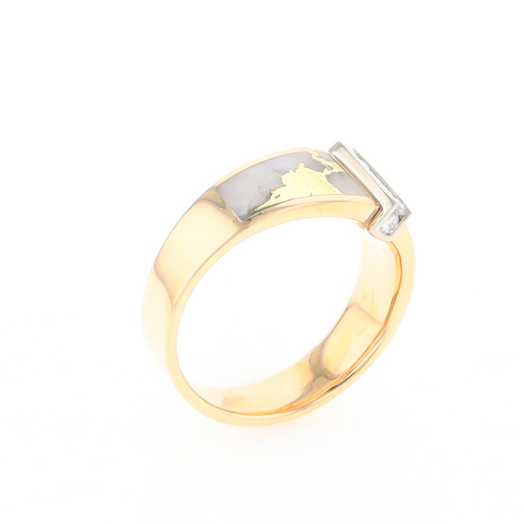 Gold Quartz Ring Double Sided Inlaid with .19ctw Round Diamonds