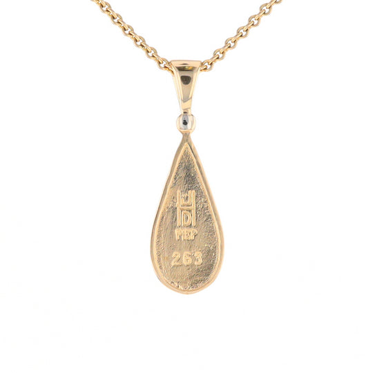 Gold Quartz Necklace Tear Drop Inlaid Pendant with .02ct Diamond