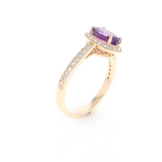 Oval Amethyst with Diamond Halo Ring
