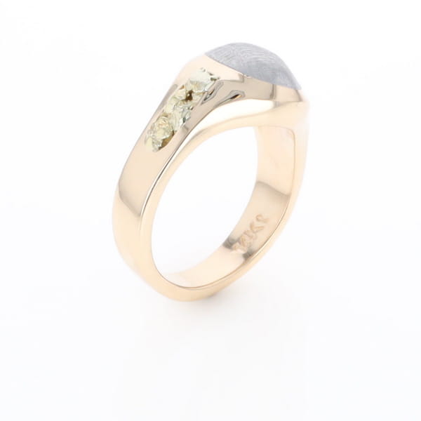 Oval Meteorite Inlaid Ring with Natural Gold Nuggets