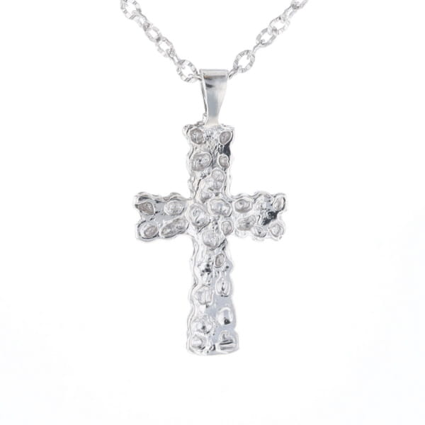Sterling Silver Nugget Pattered Cross Necklace