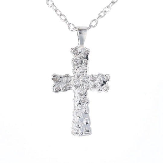 Sterling Silver Nugget Pattered Cross Necklace