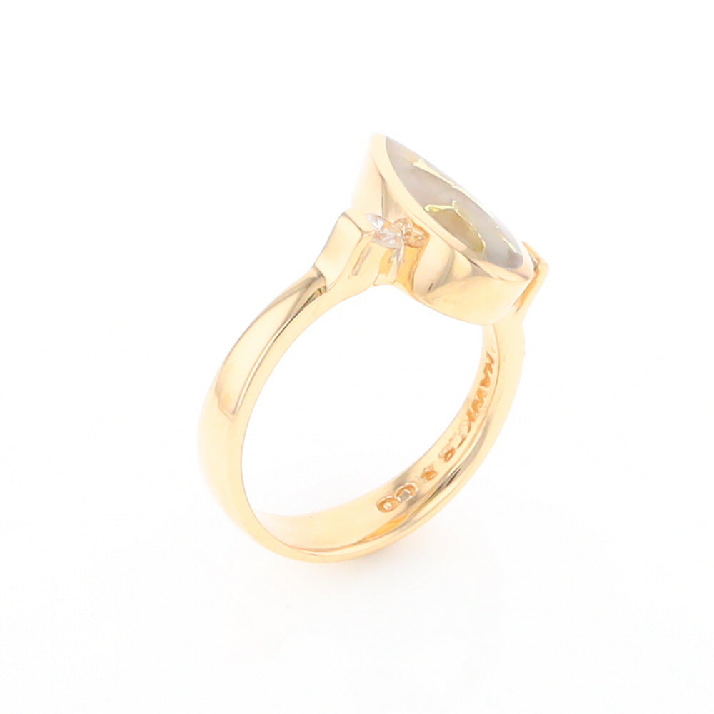 Gold Quartz Ring Pear Shape Inlaid with .18ctw Round Diamonds