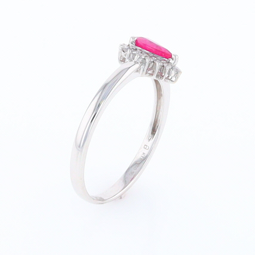 Natural Pear Cut Ruby with Diamond Halo 18K White Gold