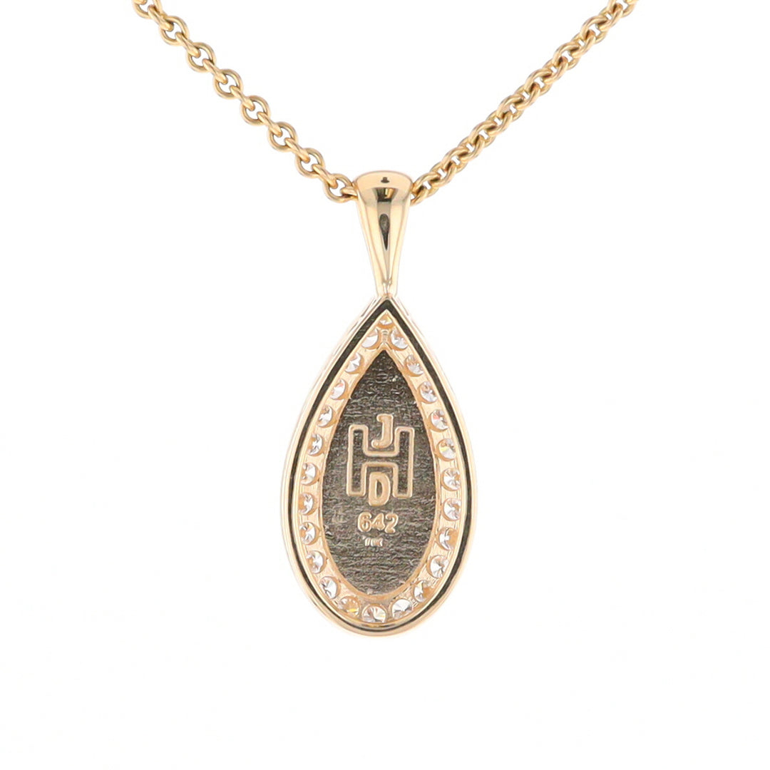 Gold Quartz Pendant Tear Drop Inlaid .42ctw Diamond Halo Design