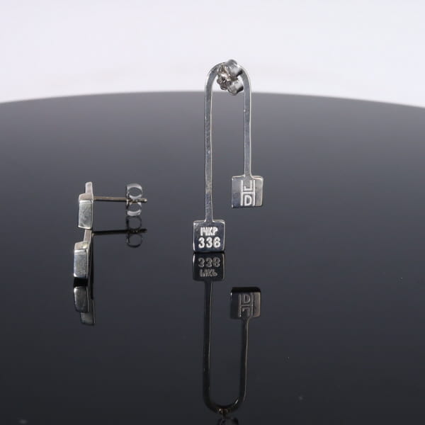 Opal Earrings Curved Bar Double Square Inlaid Ends Design Studs