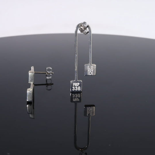 Opal Earrings Curved Bar Double Square Inlaid Ends Design Studs