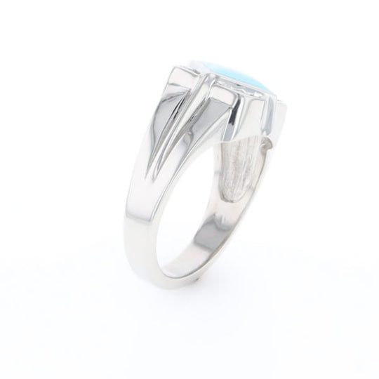 Natural Sleeping Beauty Turquoise ring diamond shape inlaid design with .16ctw round diamonds