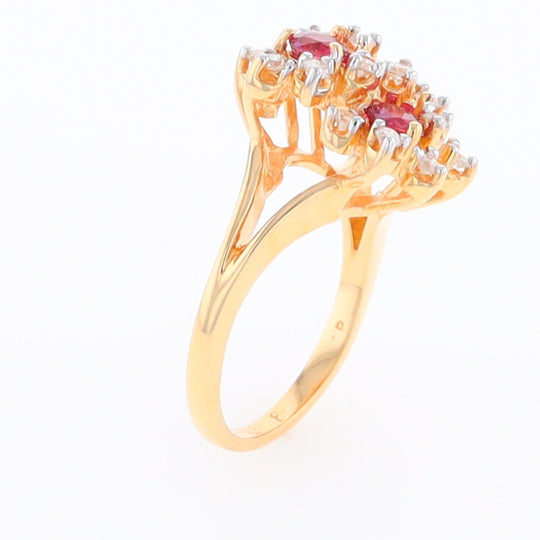 Ruby and Diamond Flower Cluster Ring 14K Gold