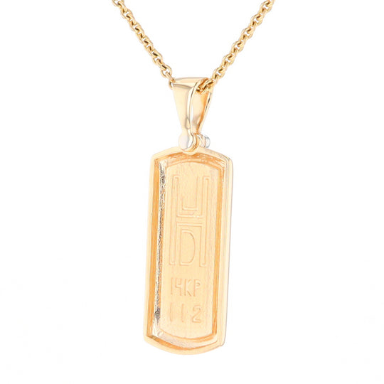 Gold Quartz Necklace Rectangle Inlaid Pendant with .02ct Diamond