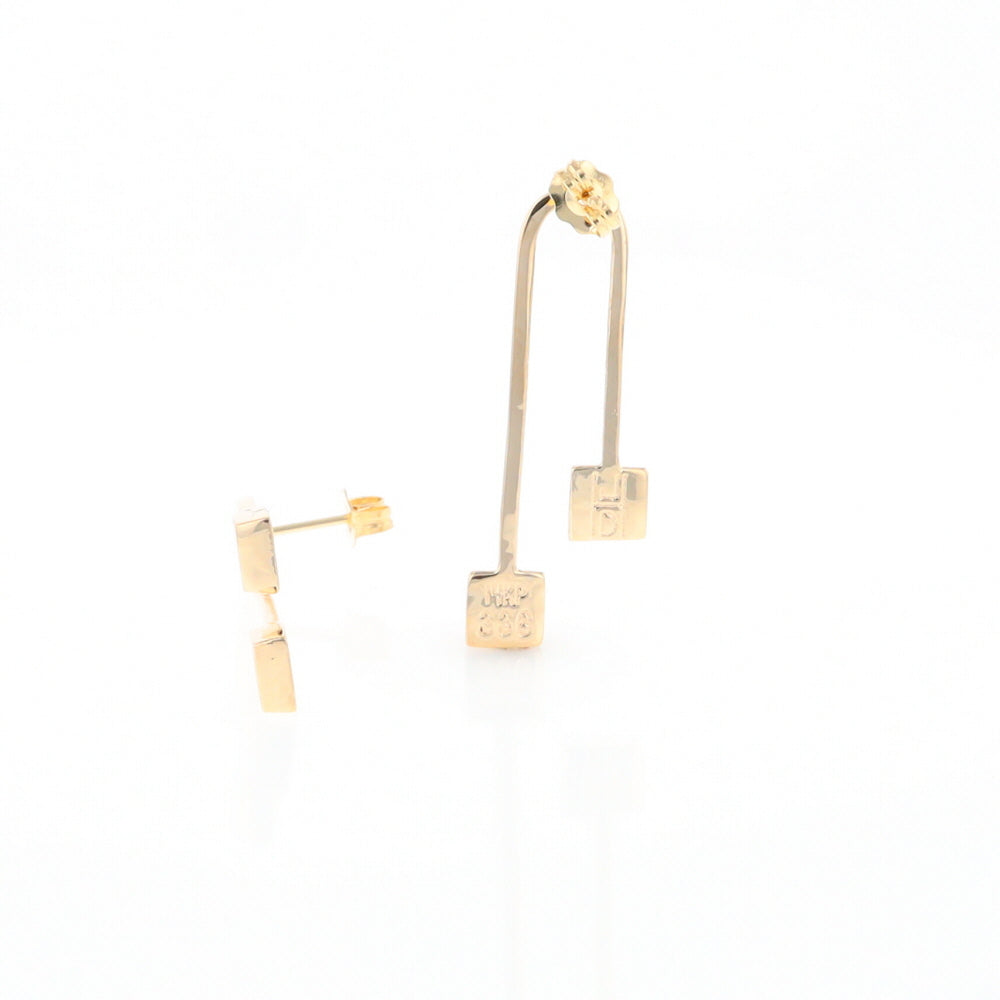 Gold Quartz Double Square Curved Bar Earrings - G2