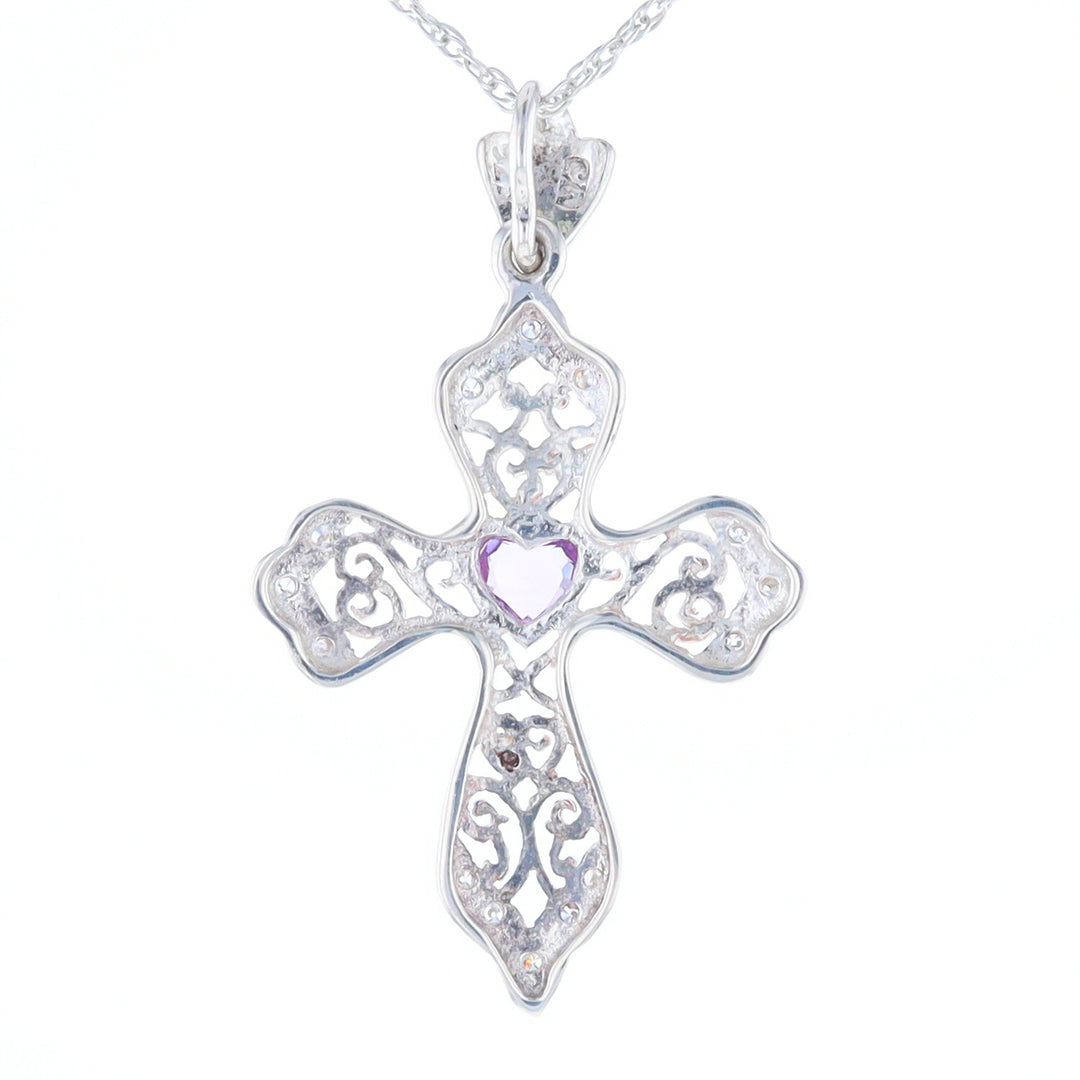 Heart Amethyst Cross Pendant