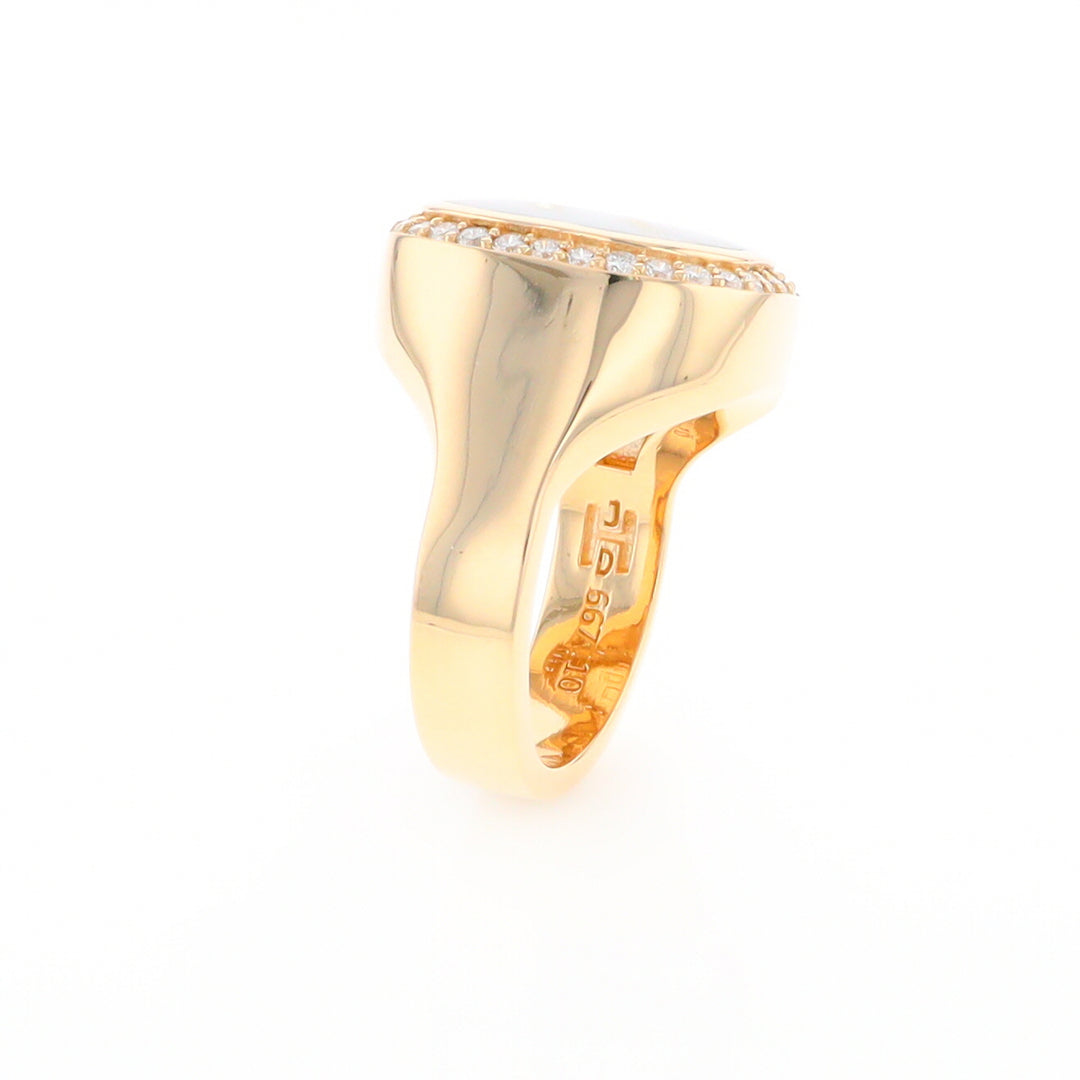 Gold Quartz Cushion Inlaid Men's Ring with Diamond Halo