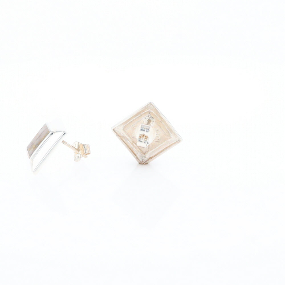 Sterling Silver Gold Quartz Inlaid Square Stud Earrings - G3