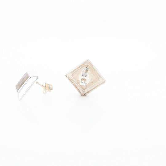 Sterling Silver Gold Quartz Inlaid Square Stud Earrings - G3