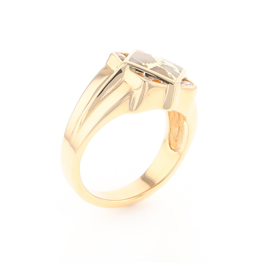 Gold Quartz Mens Ring with Diamond Accents