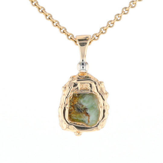Serpentine & Gold Quartz Freeform Pendant