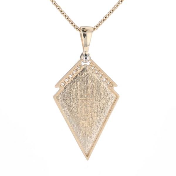 Gold Quartz Necklace Kite Shape Inlaid Pendant with .27ctw Diamonds