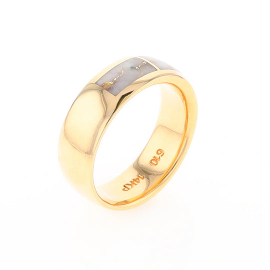 Gold Quartz Ring 3 Section Rectangle Inlaid Design Band