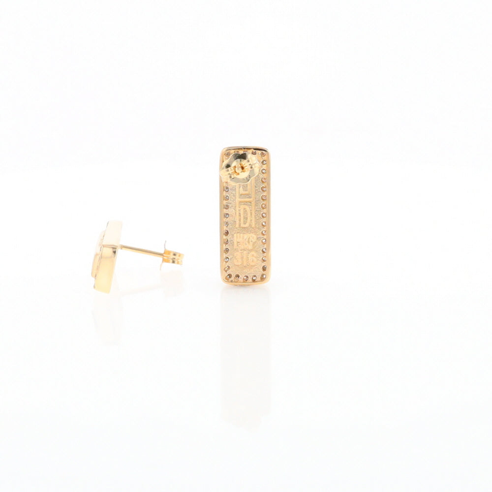 Gold Quartz Earrings Rectangle Inlaid with .50ctw Round Diamonds Halo Design - G2