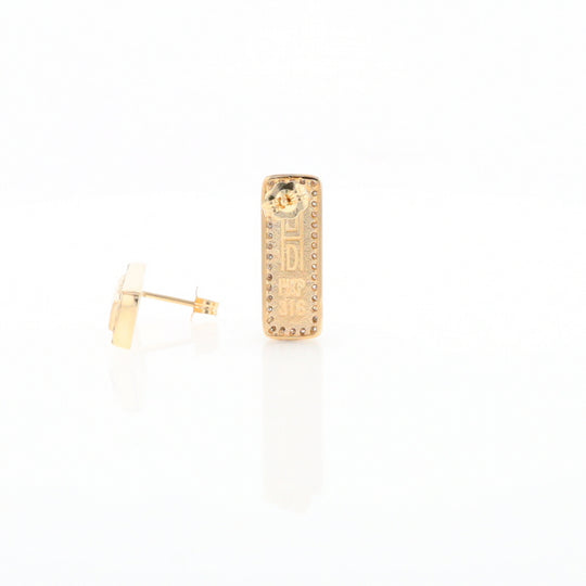 Gold Quartz Earrings Rectangle Inlaid with .50ctw Round Diamonds Halo Design - G2