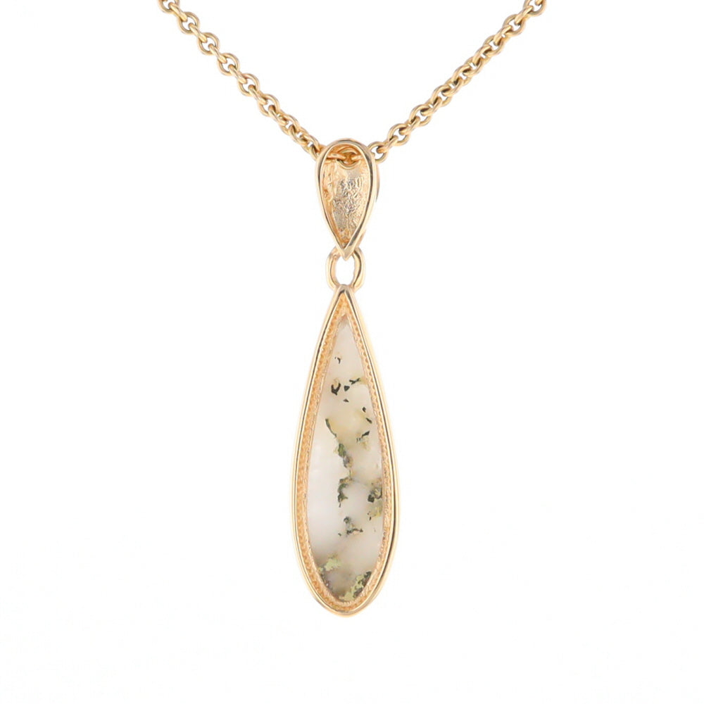 Gold Quartz Pendant Tear Drop Inlaid Design G2