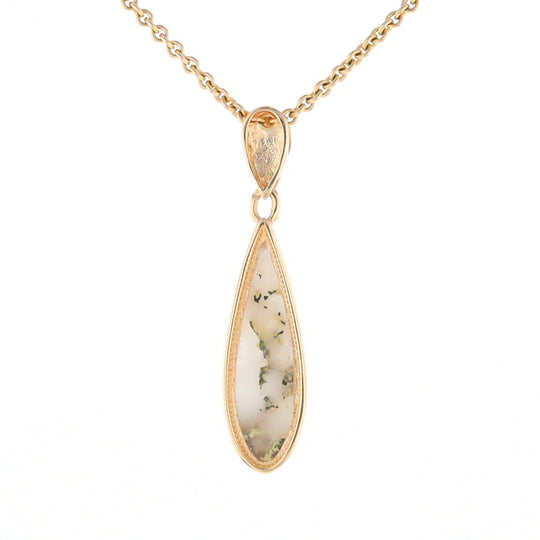 Gold Quartz Pendant Tear Drop Inlaid Design G2