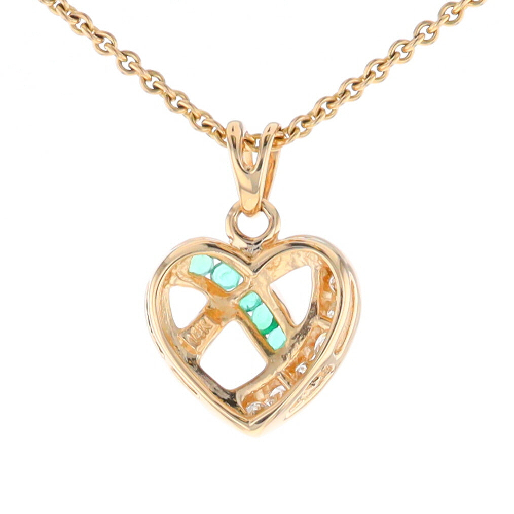 Open Criss-Cross Heart Emerald and Diamond Pendant