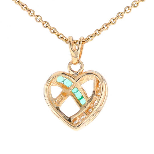 Open Criss-Cross Heart Emerald and Diamond Pendant