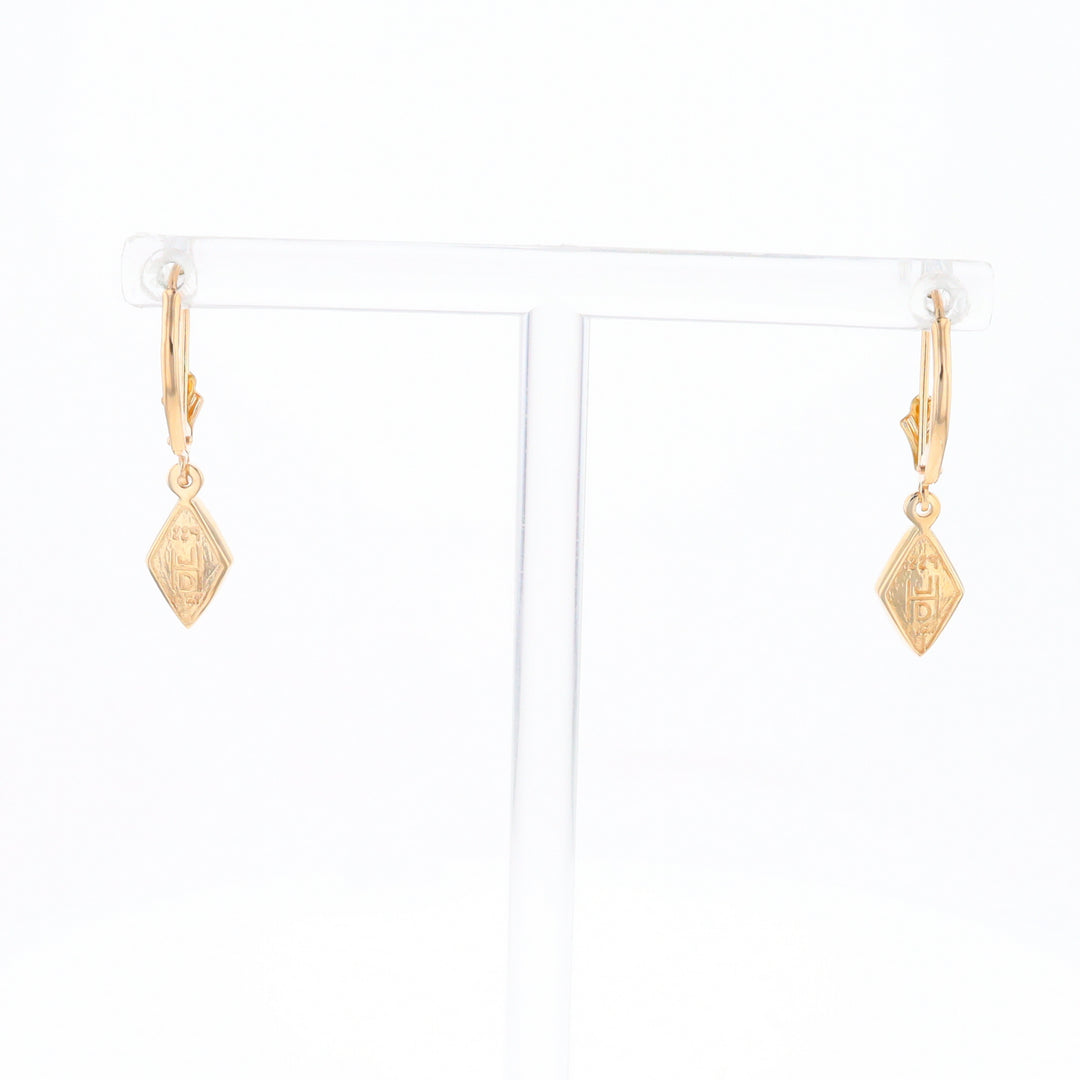 Gold Quartz Earrings Diamond Shape Inlaid Lever Backs G1