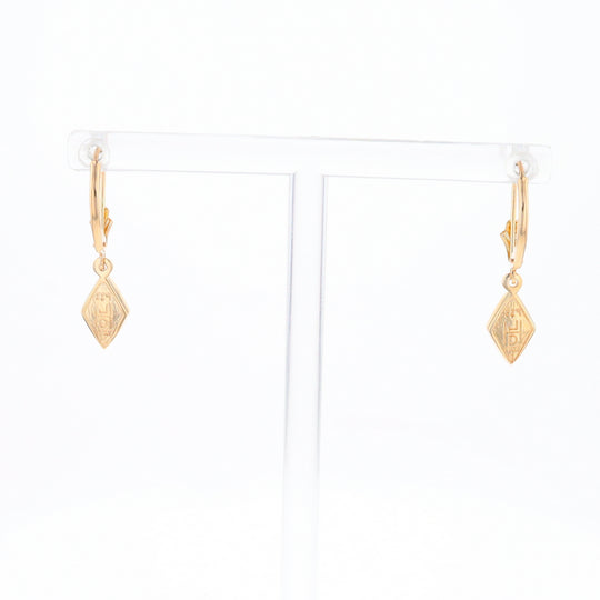 Gold Quartz Earrings Diamond Shape Inlaid Lever Backs G1