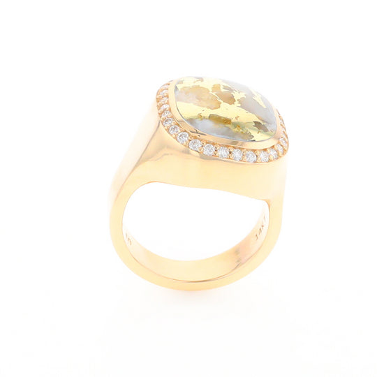 Gold Quartz Cushion Inlaid Men's Ring with Diamond Halo