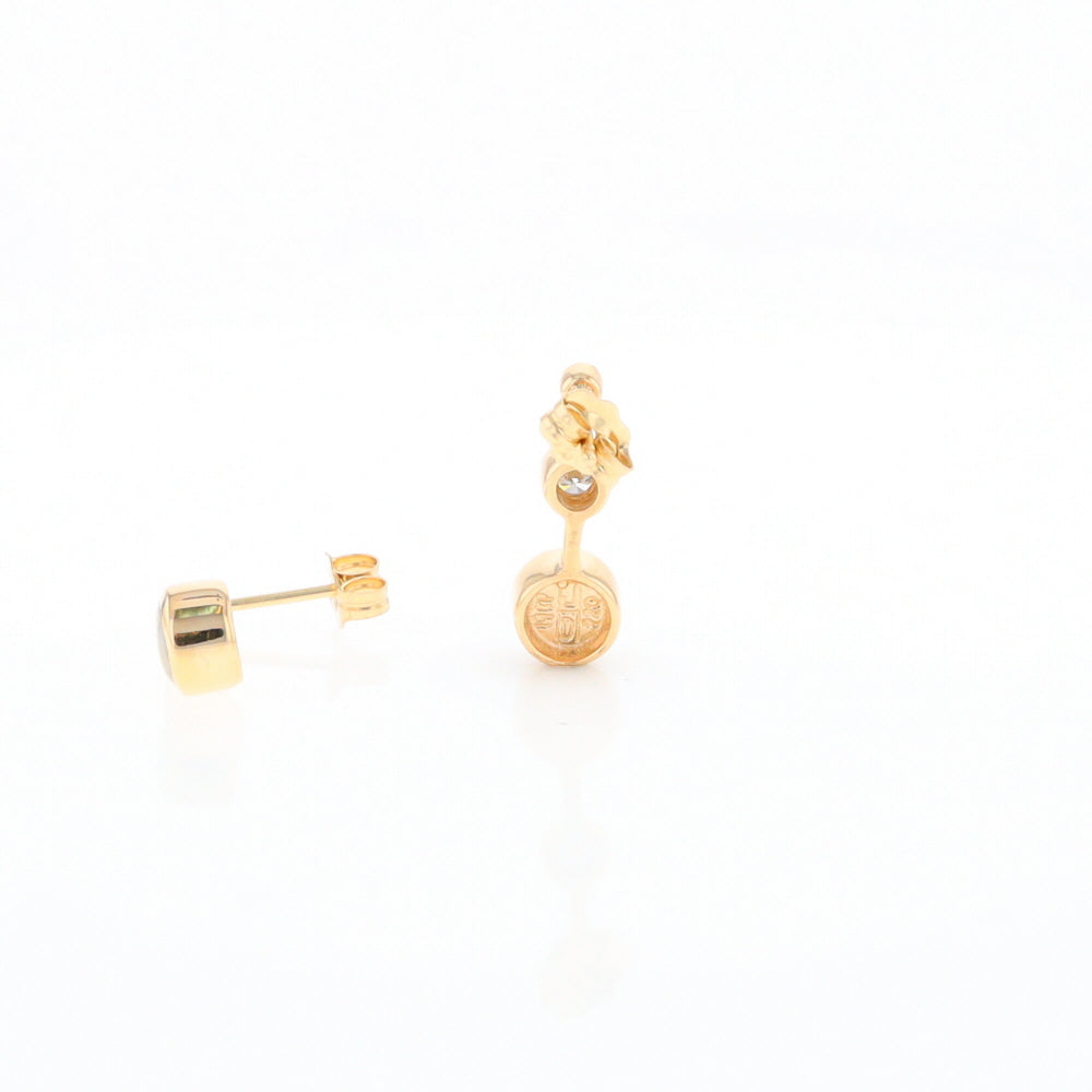 Gold Quartz Round Inlay with Diamond Accents Stud Earrings G2