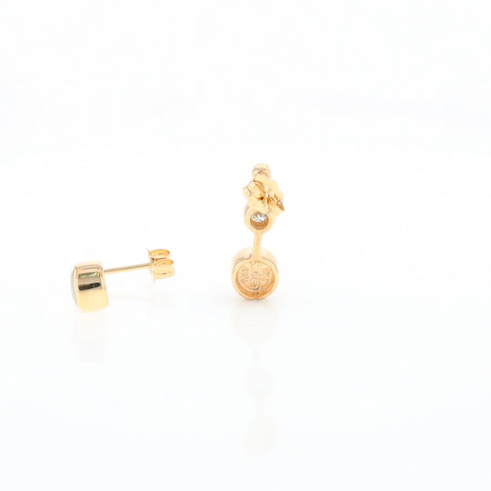 Gold Quartz Round Inlay with Diamond Accents Stud Earrings G2