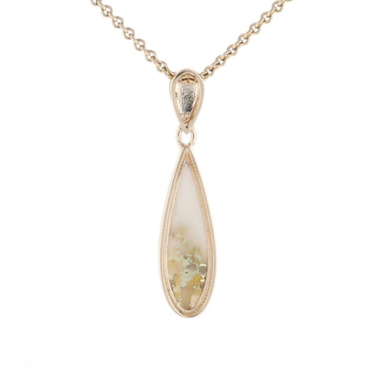 Gold Quartz Pendant Tear Drop Inlaid Design G2