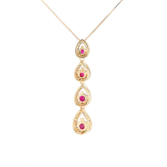 Ruby Drop Necklace with Pear Shaped Diamond Halos