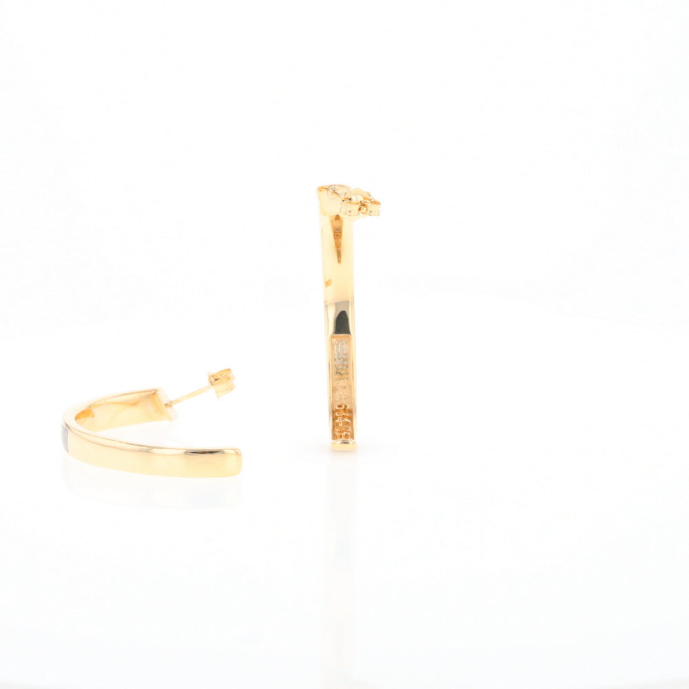 Gold Quartz Hoop Earrings 3 Section Inlaid Design G2