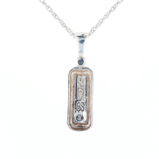 Sterling Silver Gold Quartz Invlaid Rectangle Bar Pendant - G3