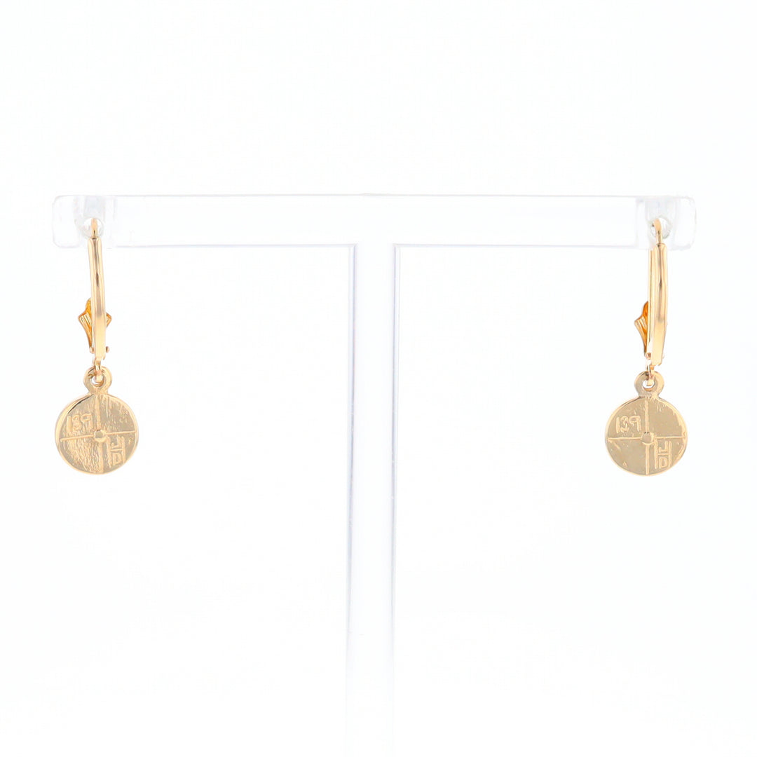 Gold Quartz Earrings Round Inlaid Design Lever Backs