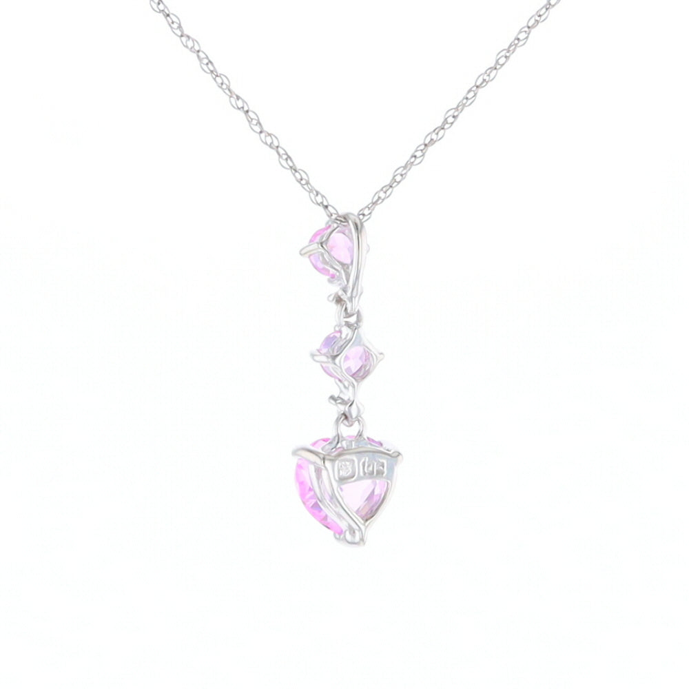 Synthetic Pink Sapphire Dangle Heart Necklace