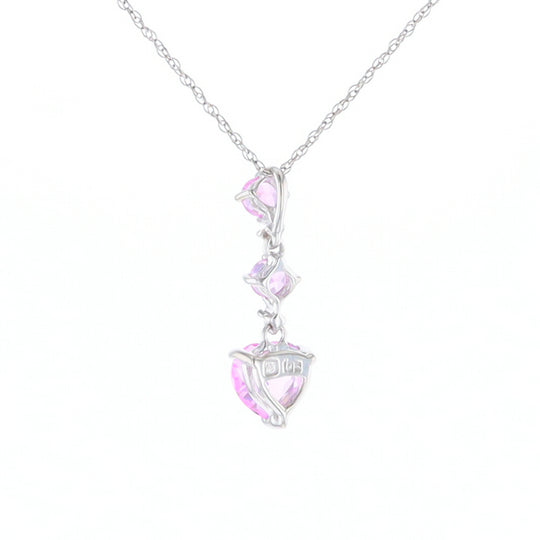 Synthetic Pink Sapphire Dangle Heart Necklace