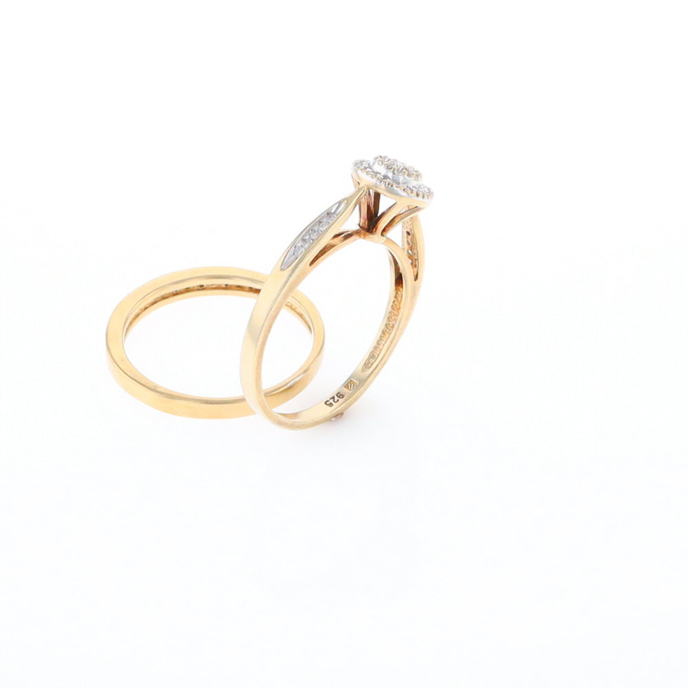 Gold Plated Silver Diamond Engagement Ring Set