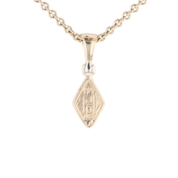 Gold Quartz Necklace Diamond Shape Inlaid Pendant with .02ct Diamond