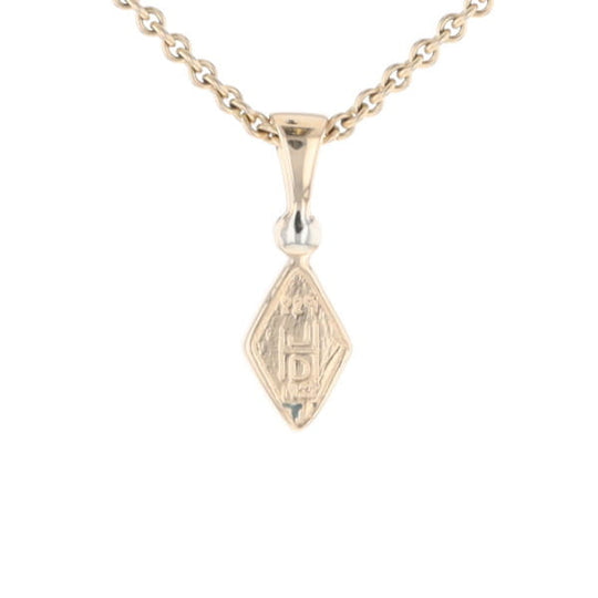 Gold Quartz Necklace Diamond Shape Inlaid Pendant with .02ct Diamond