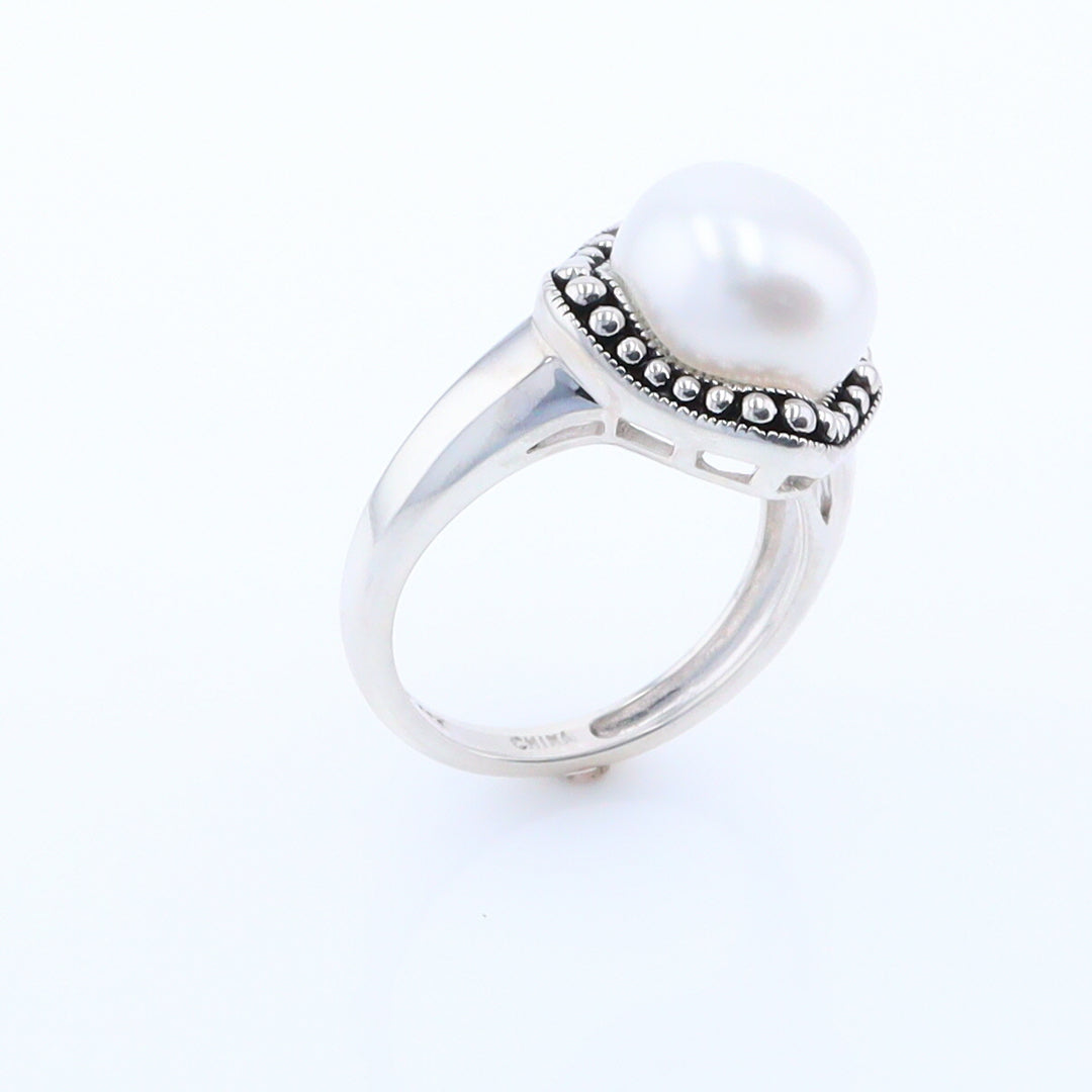 Pearl with Milgrain Halo Ring