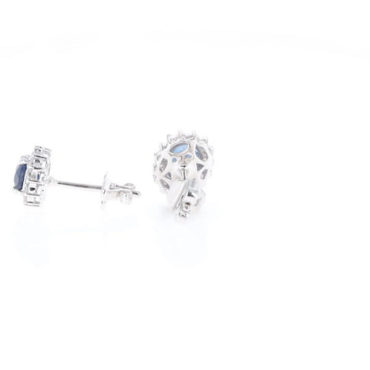 Oval Blue Sapphire Earrings With Halo